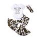 Toddler Girls Outfits Short Sleeves Kids Cow Head Top Letters Print Outfits Set Bell Bottom Pants Flared Girls Outfits Outfits Set