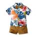 Odeerbi Toddler Summer Beach Outfits Boys Gentleman Formal Dress Suit Vacation Outfits Flower Shirt Holiday Suit Short Sleeve Shirt 2024 Casual Pants Children s Suit Brown