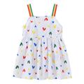 Odeerbi Cute Dresses For Girls Toddler Kids Baby Girls 2024 Fashion Cute Sleeveless Sweet Heart Rainbow Print Slip Dress White