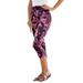 Plus Size Women's Essential Stretch Capri Legging by Roaman's in Dark Berry Rose Paisley (Size 26/28) Activewear Workout Yoga Pants