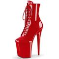 Roimaash Women Fashion 20CM Pole Dance Ankle Boots Platform Stiletto Heels Lace up Bootie Zipper Evening Prom Dance Shoes Patent Red Plus Size 38