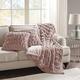 Comfort Spaces Luxurious & Fuzzy Soft Ruched Faux Fur Plush Throw Blanket Set with 2 Matching Square Pillow Covers, for Sofa,Chair, Couch, Living Room, Home Office, Blush 50"x 60"