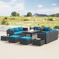 Wade Logan® Baecher 13 Piece Rattan Sectional Seating Group w/ Cushions Synthetic Wicker/All - Weather Wicker/Wicker/Rattan | Outdoor Furniture | Wayfair