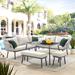 Bayou Breeze Akshith 5 Piece Rattan Complete Patio Set w/ Cushions Synthetic Wicker/All - Weather Wicker/Wicker/Rattan in White | Wayfair