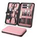 Manicure Set Professional Nail Clippers Kit Pedicure Care Tools-- Stainless Steel Manicure Kit Professional Grooming Kit Stainless Steel Women Grooming Kit 18Pcs for Travel or Home (Pink)