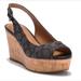 Coach Shoes | Excellent Pre-Owned Condition Coach Ferry Logo Peep-Toe Cork Wedge Sandals 6 | Color: Black/Gray | Size: 6