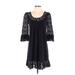 Moda International Casual Dress - A-Line Scoop Neck 3/4 sleeves: Black Print Dresses - Women's Size Small
