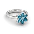 RS JEWELS Lovely 14k White Gold Plated 925 Sterling Silver Beautiful 1.40Ctw Lab Created Pear & Round Cut Blue Topaz Stylish Flower Ring for Womens (N)