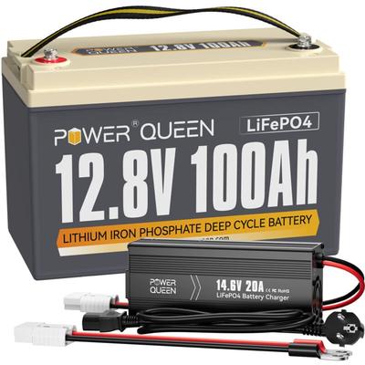 12V 100Ah LiFePO4 Lithium Akku + 14,6V 20A Ladegerät LiFePO4 (Zwei Pakete versandt) - Power Queen