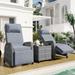 Outdoor Rattan Two-person Combination Reclining with Coffee Table and Adjustable Backrest