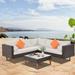 4-pieces Outdoor Wicker L-shape Sectional Sofa Set, Patio Conversation Sets Furniture with Colorful Pillows and Coffee Table