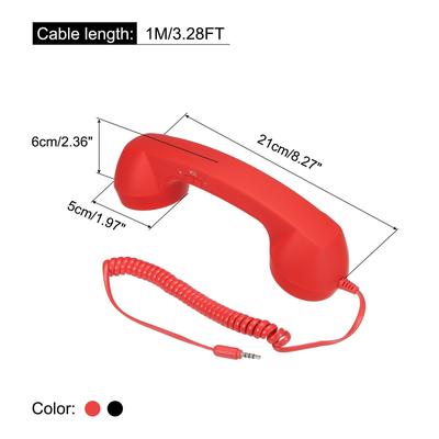 2 Pack 3.5mm Retro Telephone Handset Telephone Receiver Black, Red - Black, Red