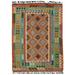 Canvello Afghan Kilim Handspun Wool Rug - 4'11" x 6'7" - Green - 6'7'' x 4'11''