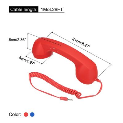 2 Pack 3.5mm Retro Telephone Handset Telephone Receiver Red,Blue - Black