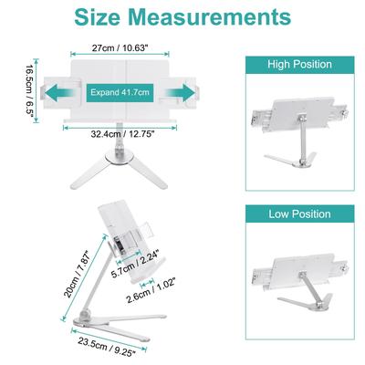 Metal Book Stand with 360° Rotating Base Page Clips for Textbook Tablet, Grey