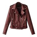 wendunide coats for women Women Ladies Lapel Motor Jacket Coat Zip Biker Short Punk Cropped Tops Womens Fleece Jackets Wine L