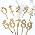 Opolski Cake Numeral Topper Crown Style Dazzling Acrylic Number Cake Topper Anniversary Birthday Party Decoration for Home