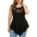 iOPQO Plus Size Tops For Women Plus Size Women Solid Floral Lace O-Neck Asymmetric Sleeveless Tops Blouse Black + XL