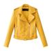 wendunide coats for women Women Ladies Lapel Motor Jacket Coat Zip Biker Short Punk Cropped Tops Womens Fleece Jackets Yellow L