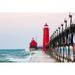 Lighthouse on the jetty at sunrise Grand Haven South Pierhead Inner Lighthouse Lake Michigan Grand Haven Ottawa County Michigan USA Poster Print (24 x 36)