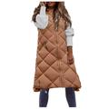 iOPQO Cardigan For Women Coat Vest Coat Quilted Vest Outdoor Winter Jacket With Pockets Down Women s Jacket Sleeveless Down Quilted With Hood Warm Long Women s Cardigan Brown + M