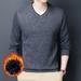 Men Winter Warm V-neck Knitted Plush Lined Sweater Pullover Jumper Knitwear Tops