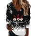 Sweatshirt For Women Christmas Loose Sweatshirt Black Snowflake Deer Head Cup Print V Neck Sweatshirt Top