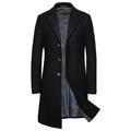 Mens Trench Coat Wool Blend Top Pea Coat solid color Winter Long Single Breasted Classic Stylish Business Overcoat