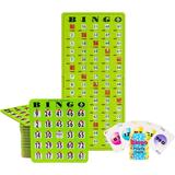 MR CHIPS Jam-Proof Bingo Cards with Sliding Windows - 25 Reusable Shutter Bingo Cards - 75 Bingo Calling Cards - 1 Bingo Master Board - Green Style