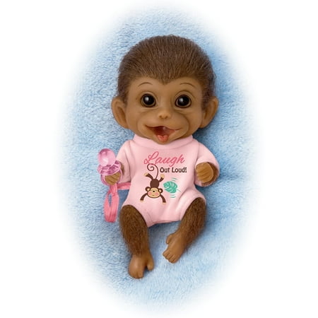 The Ashton-Drake Galleries Happy Little Handfuls Monkey Doll Collection Issue #1: Laugh Out Loud Lara Miniature Full Body Silicone Monkey Dolls with Pacifiers 4-Inches