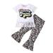 Rovga Outfits For Girls Toddler Short Sleeve Letter Printed Tassels T Shirt Tops Bell Bottoms Pants Kids Outfits For 2-3 Years