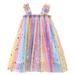 Rovga Toddler Girl Dress Clothes Sleeveless Rainbow Tie Dyed Star Sequin Tulle Ruffles Princess Dresss Dance Party Dresses Clothes