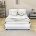 Ivy Bronx Dekker Faux Leather Platform Bed w/ LED Light Wood & /Upholstered/Metal & /Metal/Faux leather in White | 29 H x 63 W x 92 D in | Wayfair