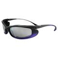 Global Vision Shadow Foam-Padded Motorcycle Sunglasses For Men & Women Shatterproof Polycarbonate Flash Mirror Lens w/ Two-Tone Black and Purple Frame