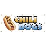 48 x120 CHILI DOGS BANNER SIGN hot dog cart stand signs franks dogs wiener