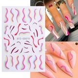 French Ribbon Nail Art Stickers Decals V Type Color Wave Line Design Nail Art Supplies 3D Self-Adhesive Nail Decals DIY Nail Sticker Adhesive Decoration Foil Accessory 6 Sheet (French B)
