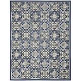 HomeRoots 505655 6 x 9 ft. Blue Fleur De Lis Stain Resistant Non Skid Rectangle Area Rug