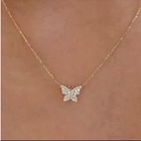 Anthropologie Jewelry | Gold Chain Necklace W/ Cz Butterfly Pendant | Color: Gold/Silver | Size: Os