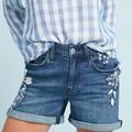 Anthropologie Shorts | Anthropologie Pilcro Mid-Rise Embroidered Boyfriend Slim Shorts | Color: Blue | Size: 28