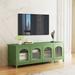 Vintage French Green TV Cabinet, Artist Home Sideboard Buffet with Glass Doors and Shelves, Accent Coffee Bar Storage Cabinet