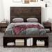 Queen Size Walnut Wood Platform Bed with Storage Bench and Slats, Bedroom Bed with Two Spacious Shelves