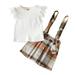 Fsqjgq Toddler Spring Outfit Toddler Baby Girl Clothes Toddler Kids Baby Girls Lace Sleeveless Ribbed T Shirt Tops Suspender Skirts Plaid Dress 2Pcs Princess Outfits Clothes Set Size 110 White