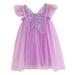 GWAABD Little Girl Dresses Purple Cotton Blend toddler Girls Fly Sleeve Butterfly Tulle Lace Dress Dance Party Princess Dresses Clothes 80