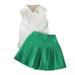 Fsqjgq Summer Outfits Toddler Baby Girl Clothes Toddler Girls Clothing Set Sleeveless Solid Turtleneck Knitting Ribbed Tops Pleated Skirt Outfits for Girls Size 130 Green