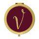 Koyal Wholesale Gold Compact Mirror Bridesmaid s Wedding Gift Burgundy Maroon Jewel Tone Monogram Letter V 1-Pack