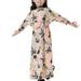 Herrnalise Muslim Long Dress Middle Big Girls Long Sleeve Round Neck Lace Print Dress