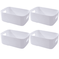 Bomutovy Desktop Storage Box 4 Pack Plastic Storage Bin with Cutout Handles Household Socks Cosmetics Storage Basket for Bathroom Kitchen Countertop Cabinet 9.64*6.3*3.93 in White