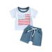 Toddler Baby Boy 4th of July Outfits Short Sleeve Letters T Shirt Tops Drawstring Shorts Independence Day Clothes Blue 12-18M