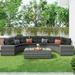 8-Pieces Outdoor Wicker Round Sofa Half-Moon Sectional Sets All Weather Curved Couch with Rectangular Coffee Table PE Rattan Water-Resistant and UV Protected Movable Cushion Gray
