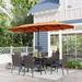 Sophia & William 8-Piece Outdoor Patio Set with 13 ft Orange Red Umbrella Rattan Chairs & Rectangle Table for 6